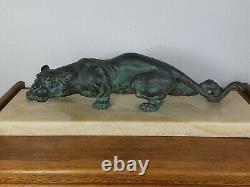 S. Melani (1902-1934) Lion On The Lookout Bronze Art-deco Signed 29 KG Very Good Condition