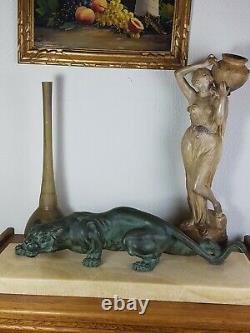 S. Melani (1902-1934) Lion On The Lookout Bronze Art-deco Signed 29 KG Very Good Condition