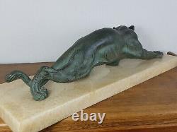 S. Melani (1902-1934) Lion On The Lookout Bronze Art-deco Signed 29 KG Very Good Condition