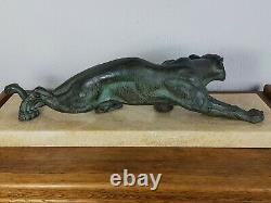 S. Melani (1902-1934) Lion On The Lookout Bronze Art-deco Signed 29 KG Very Good Condition