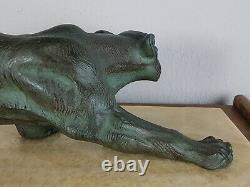 S. Melani (1902-1934) Lion On The Lookout Bronze Art-deco Signed 29 KG Very Good Condition