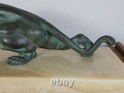 S. Melani (1902-1934) Lion On The Lookout Bronze Art-deco Signed 29 KG Very Good Condition