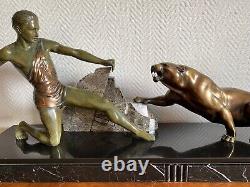 SCULPTURE NUDE HUNTER MAN BRONZE ART DECO SIGNED BRAULT Ca. 1925-1930