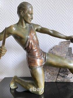 SCULPTURE NUDE HUNTER MAN BRONZE ART DECO SIGNED BRAULT Ca. 1925-1930