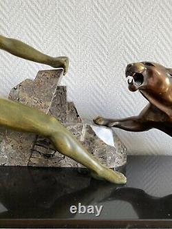 SCULPTURE NUDE HUNTER MAN BRONZE ART DECO SIGNED BRAULT Ca. 1925-1930