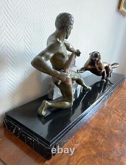 SCULPTURE NUDE HUNTER MAN BRONZE ART DECO SIGNED BRAULT Ca. 1925-1930