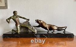 SCULPTURE NUDE HUNTER MAN BRONZE ART DECO SIGNED BRAULT Ca. 1925-1930