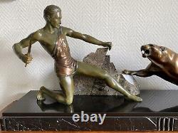 SCULPTURE NUDE HUNTER MAN BRONZE ART DECO SIGNED BRAULT Ca. 1925-1930