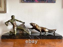 SCULPTURE NUDE HUNTER MAN BRONZE ART DECO SIGNED BRAULT Ca. 1925-1930