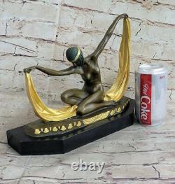 Scarf Dancer Pure Bronze Art Deco Signed Mirval Sculpture Statue Chair