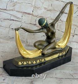 Scarf Dancer Pure Bronze Art Deco Signed Mirval Sculpture Statue Chair