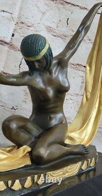 Scarf Dancer Pure Bronze Art Deco Signed Mirval Sculpture Statue Chair