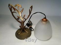 Schneider Lamp Pilot Bronze Branches Decor Art Deco Tulip Signed