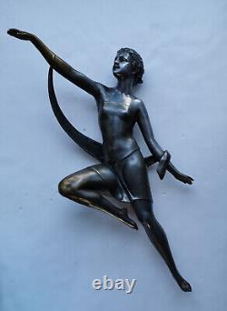 Sculpture ART DECO DANCER with ribbon tin-bronze