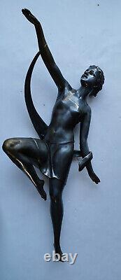 Sculpture ART DECO DANCER with ribbon tin-bronze