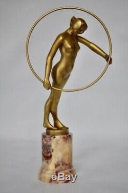 Sculpture Art Deco Bronze Dancer Hoop Louis Sosson