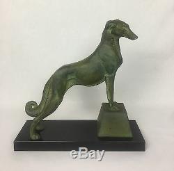 Sculpture Art Deco Signed Carvin In Bronze On Marble Base The Greyhound