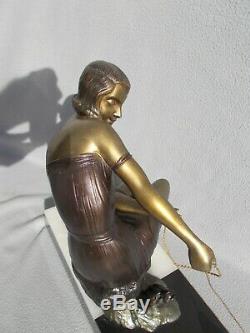 Sculpture Art Deco Statue Woman 1930 & Sea Lion Regulates Ballesté In Bronze