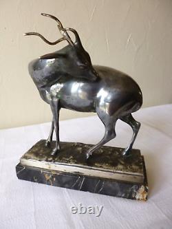 Sculpture Art Deco bronze-plated animal antelope