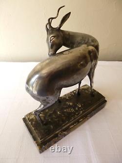 Sculpture Art Deco bronze-plated animal antelope