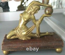 Sculpture Bronze Gilded Art Deco 1930 Statuette Woman Dancer Naked Statue Antique