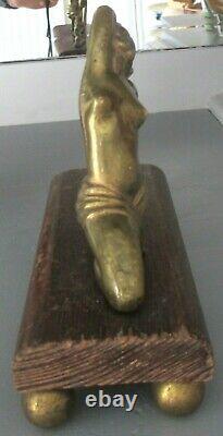 Sculpture Bronze Gilded Art Deco 1930 Statuette Woman Dancer Naked Statue Antique