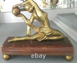 Sculpture Bronze Gilded Art Deco 1930 Statuette Woman Dancer Naked Statue Antique