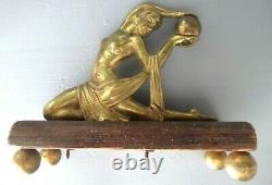 Sculpture Bronze Gilded Art Deco 1930 Statuette Woman Dancer Naked Statue Antique