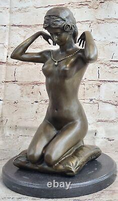 Sculpture Chair West Signed Nude Woman Girl Bronze Marble Art D