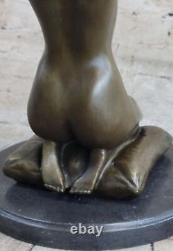 Sculpture Chair West Signed Nude Woman Girl Bronze Marble Art D