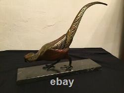 # Sculpture In Bone Pheasant Polychrome Art Deco Dlg Irenee Rochard 1906 1984