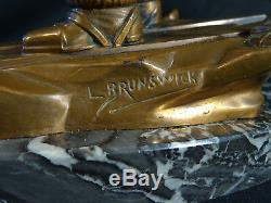 Sculpture Regulates Patina Bronze Art Deco Skier Signed L. Brunswick Descent