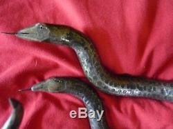 Sculpture Reptiles 2 Vipers With Patinated Bronze Art Deco Heads
