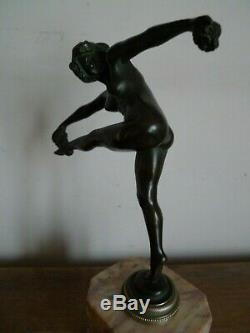 Sculpture Statue Bronze Dancer On Marble 1930 Art Deco