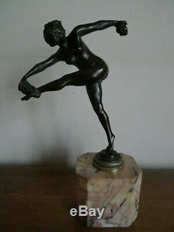 Sculpture Statue Bronze Dancer On Marble 1930 Art Deco