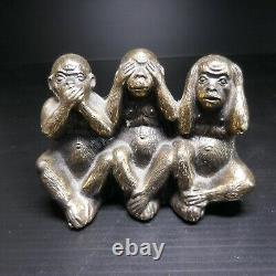 Sculpture Statue Figurine 3 Monkeys Bronze Vintage De Design House Pn N4743