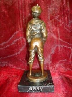 Sculpture Statue Whistling Boy Art Deco Style Art Nouveau Solid Bronze