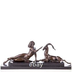 Sculpture Woman with Antelope in Bronze Art Deco Style After Aldo Vitaleh