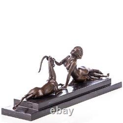 Sculpture Woman with Antelope in Bronze Art Deco Style After Aldo Vitaleh