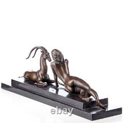 Sculpture Woman with Antelope in Bronze Art Deco Style After Aldo Vitaleh