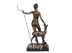 Sculpture of Diana with a Deer in Bronze Art Deco after E. McCartan