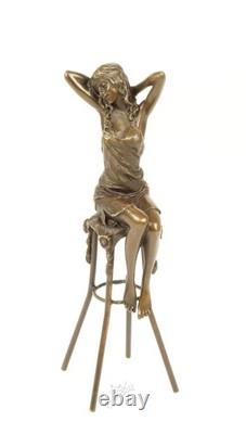 Sculpture of a Lady on a Deco Style Bronze Armchair after Pierre Colinet