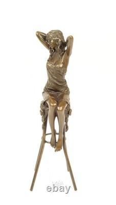 Sculpture of a Lady on a Deco Style Bronze Armchair after Pierre Colinet