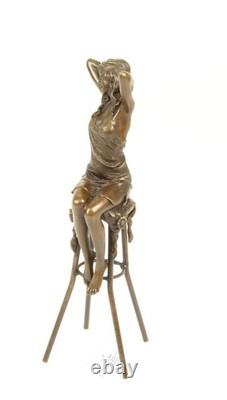 Sculpture of a Lady on a Deco Style Bronze Armchair after Pierre Colinet