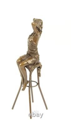Sculpture of a Lady on a Deco Style Bronze Armchair after Pierre Colinet