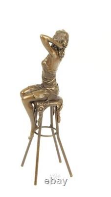 Sculpture of a Lady on a Deco Style Bronze Armchair after Pierre Colinet