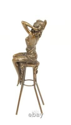 Sculpture of a Lady on a Deco Style Bronze Armchair after Pierre Colinet