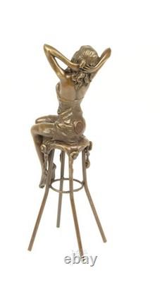 Sculpture of a Lady on a Deco Style Bronze Armchair after Pierre Colinet