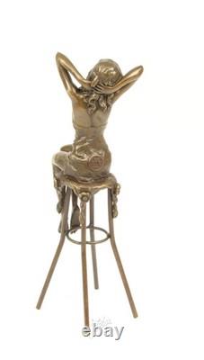 Sculpture of a Lady on a Deco Style Bronze Armchair after Pierre Colinet