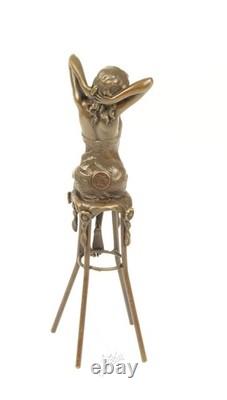 Sculpture of a Lady on a Deco Style Bronze Armchair after Pierre Colinet
